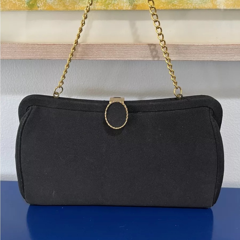 JM Towne & Co Satin Fabric Clutch Purse Evening Bag Gold Clasp Vintage 50s 60s